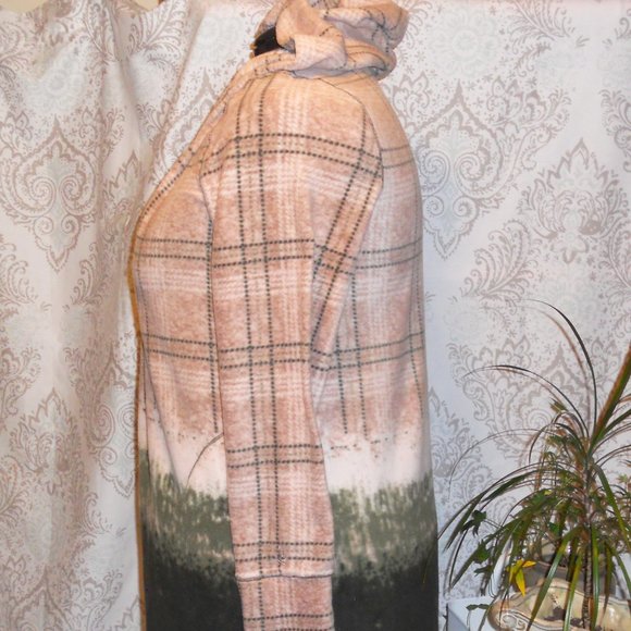 CuddlDuds Fleecewear With Stretch XL Pink/Tan Plaid Hooded Cardigan - Picture 2 of 7